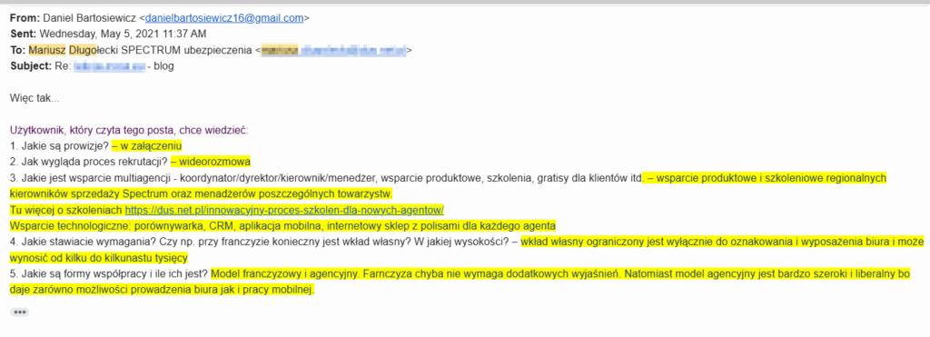 tutaj najuczciwiej będzie, jak wkleję odpowiedź Pana Mariusza z maila dus dom bezpieczeniowy spectrum