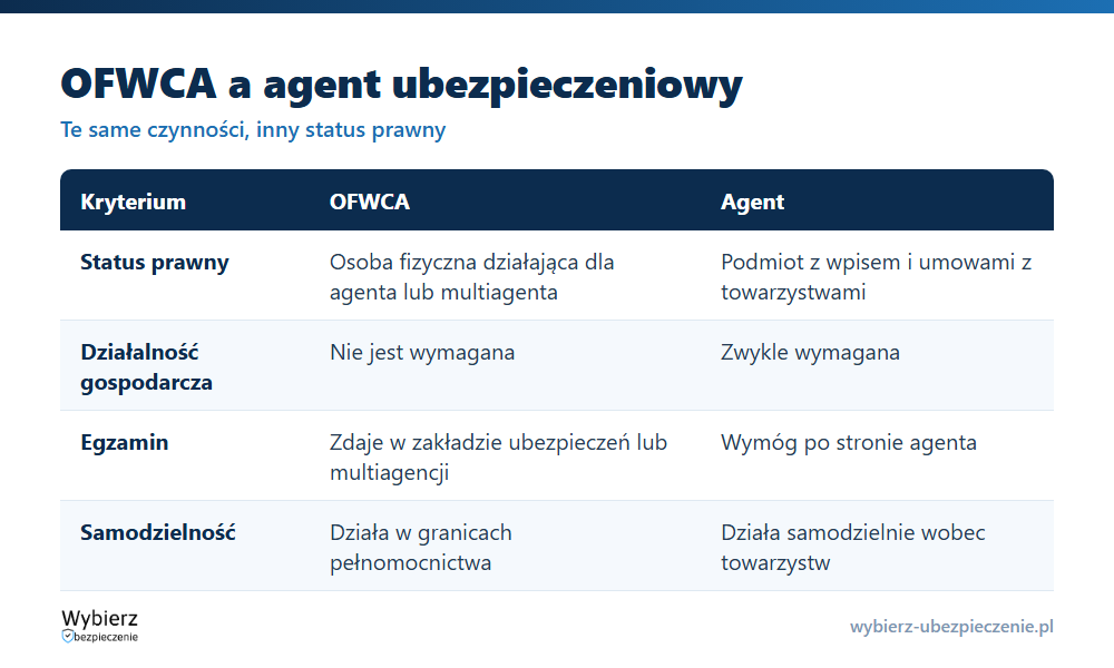 Porównanie OFWCA i agenta ubezpieczeniowego: status prawny, działalność, licencja, egzamin i samodzielność
