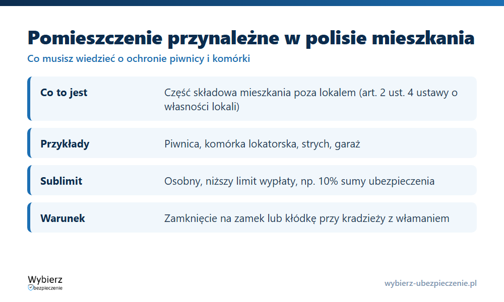 Kluczowe fakty o pomieszczeniu przynależnym w polisie mieszkania: definicja, przykłady, sublimit i warunek zamknięcia na zamek