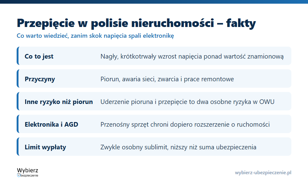 Kluczowe fakty o przepięciu w polisie nieruchomości: definicja, przyczyny, zakres, limit i wymogi