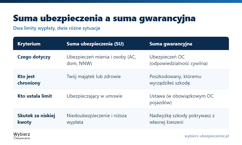 Porównanie sumy ubezpieczenia i sumy gwarancyjnej: czego dotyczą, kto jest chroniony, kto ustala limit i w jakich polisach występują