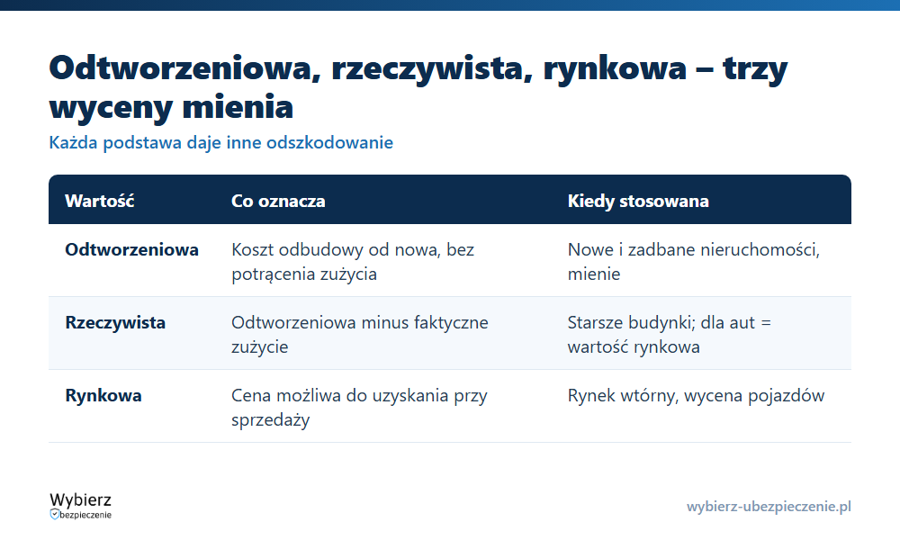 Porównanie wartości odtworzeniowej, rzeczywistej i rynkowej: co oznaczają i kiedy się je stosuje