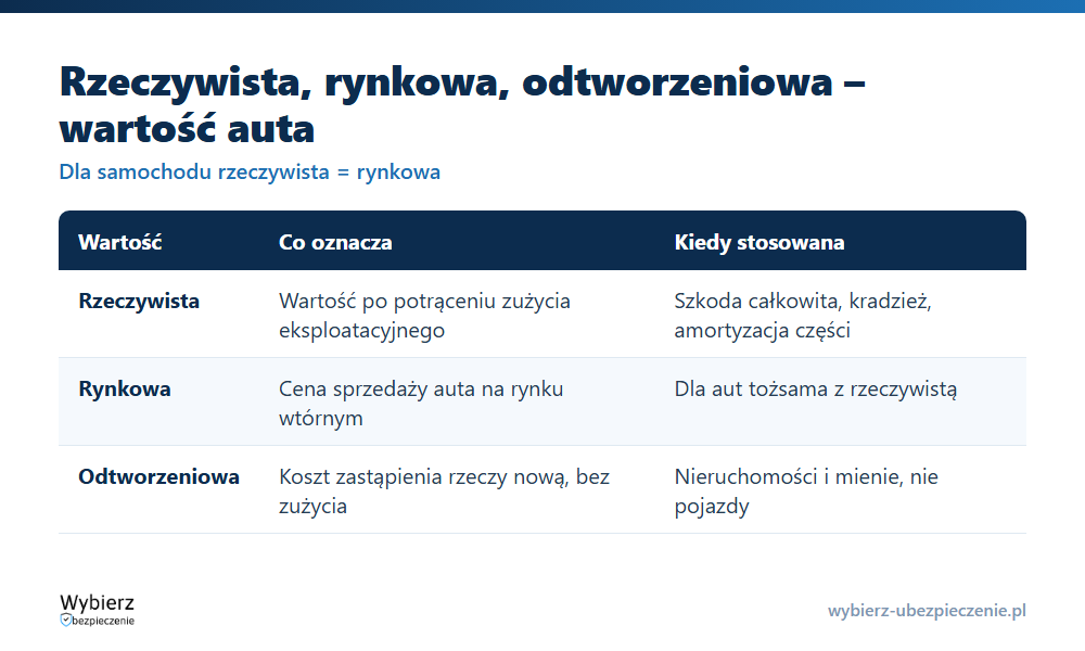 Wartość rzeczywista, rynkowa i odtworzeniowa pojazdu: co oznaczają i kiedy mają znaczenie