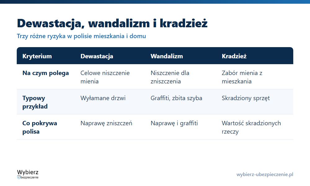 Porównanie ryzyk: dewastacja, wandalizm i kradzież z włamaniem – intencja sprawcy, typowy przykład i co pokrywa polisa