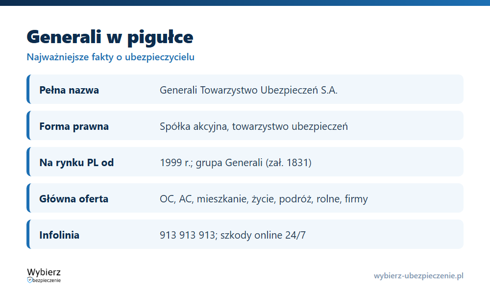 Generali w pigułce: forma prawna, przynależność do grupy Generali, oferta, infolinia i zgłoszenie szkody