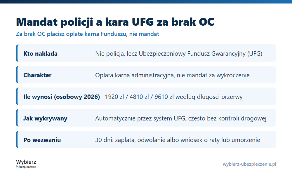 Por&oacute;wnanie mandatu policji i opłaty karnej UFG za brak OC: kto nakłada, za co, ile wynosi i jak jest wykrywany brak ubezpieczenia