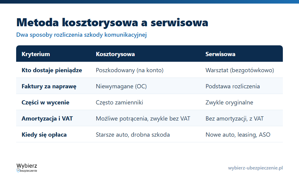Por&oacute;wnanie metody kosztorysowej i serwisowej: kto dostaje wypłatę, faktury, VAT, amortyzacja, kiedy się opłaca