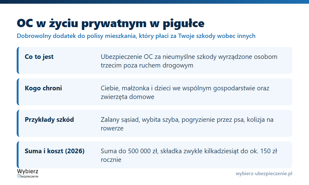 OC w życiu prywatnym w pigułce: definicja, kogo chroni, przykłady szkód, wyłączenia oraz suma gwarancyjna i koszt