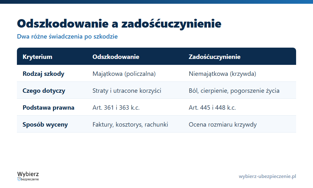 Por&oacute;wnanie odszkodowania i zadośćuczynienia: rodzaj szkody, czego dotyczy, podstawa prawna i spos&oacute;b wyceny